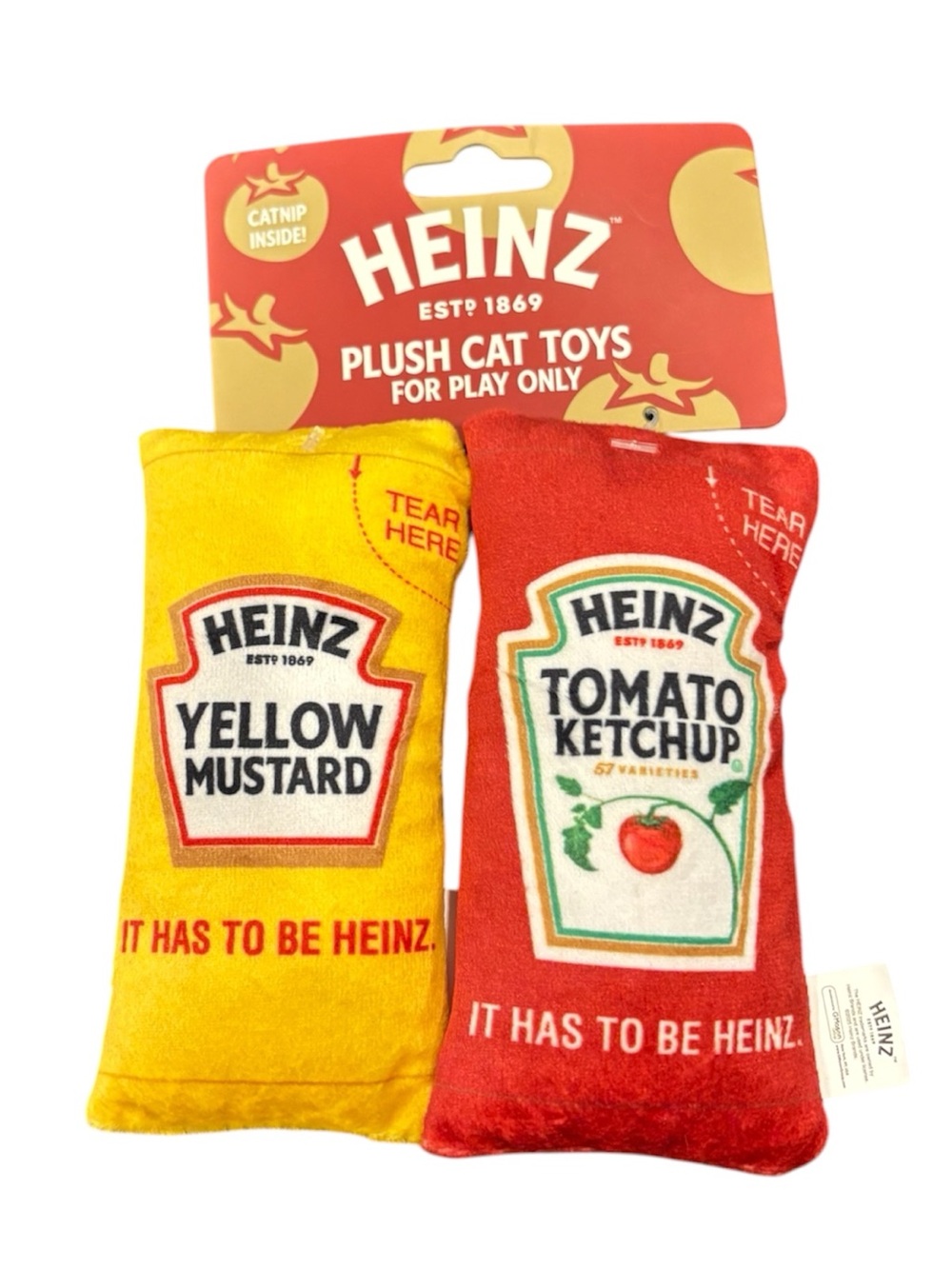 Heinz Plush Cat Toys - Yellow Mustard & Tomato Ketchup NEW